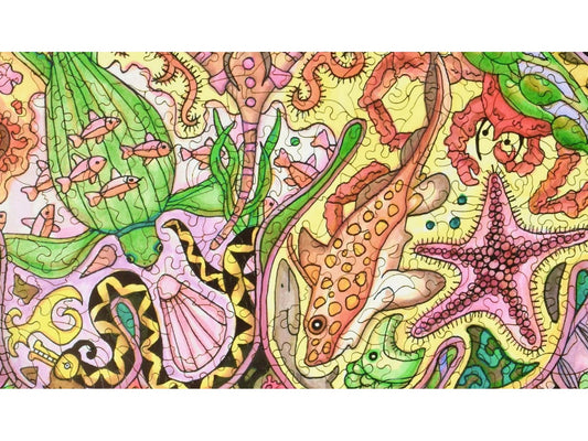 A closeup of the front of the puzzle, Jellyfish, showing the detail in the pieces.