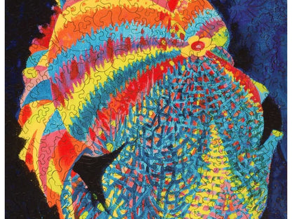 A closeup of the front of the puzzle, Joseph Katz and His Coat of Many Colors.