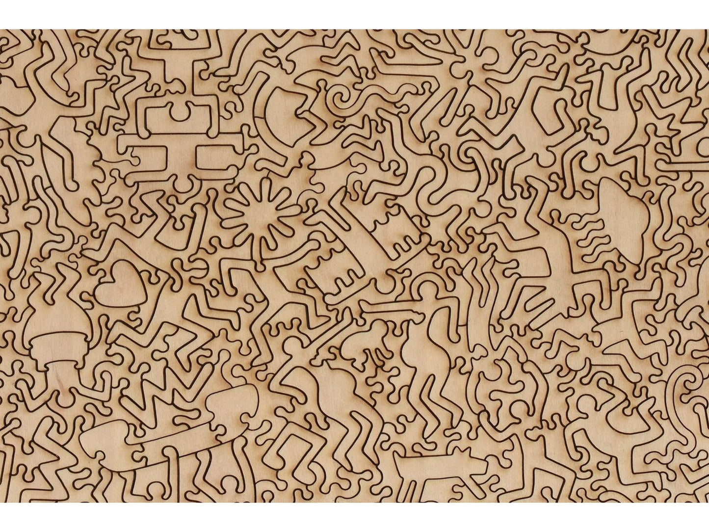 A closeup of the back of the puzzle, Keith Haring's Studio, showing the detail in the pieces.