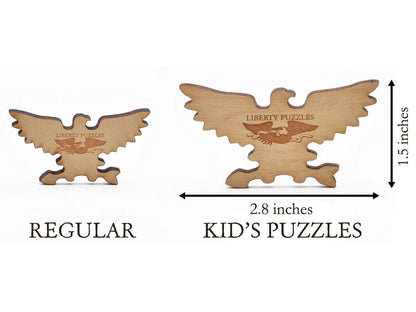 A size comparison of the pieces in our regular puzzles and the Little Liberty series.