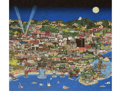 The front of the puzzle, LA by Night, which shows a coastal city at night.