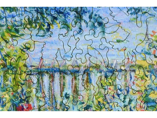 A closeup of the front of the puzzle, La Terrasse, showing the detail in the pieces.