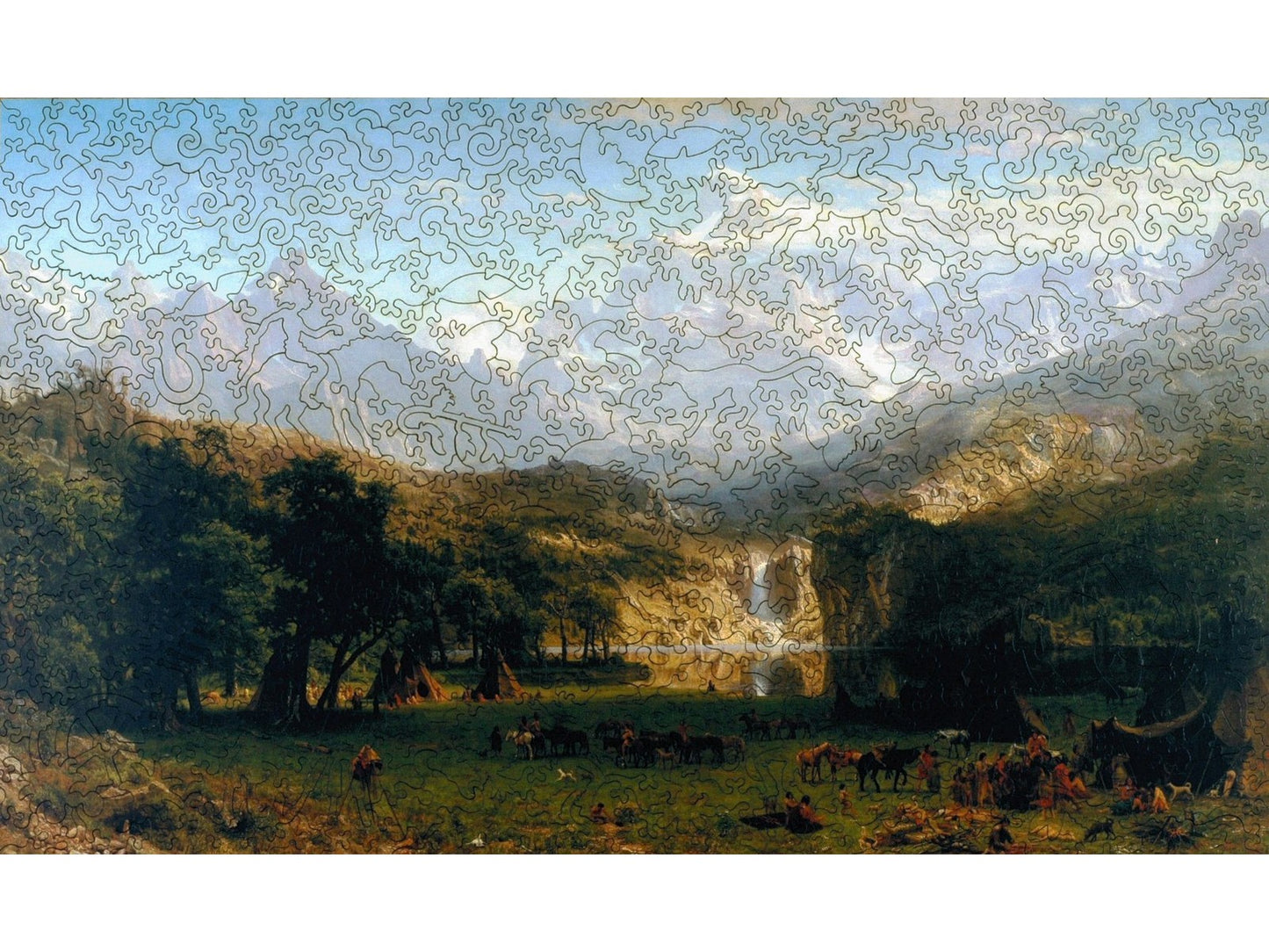 The front of the puzzle, Lander's Peak, showing a landscape scene with mountains and a waterfall going into a lake. 