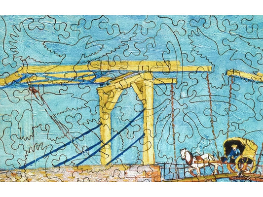 A closeup of the front of the puzzle, Langlois Bridge at Arles with Women Washing.