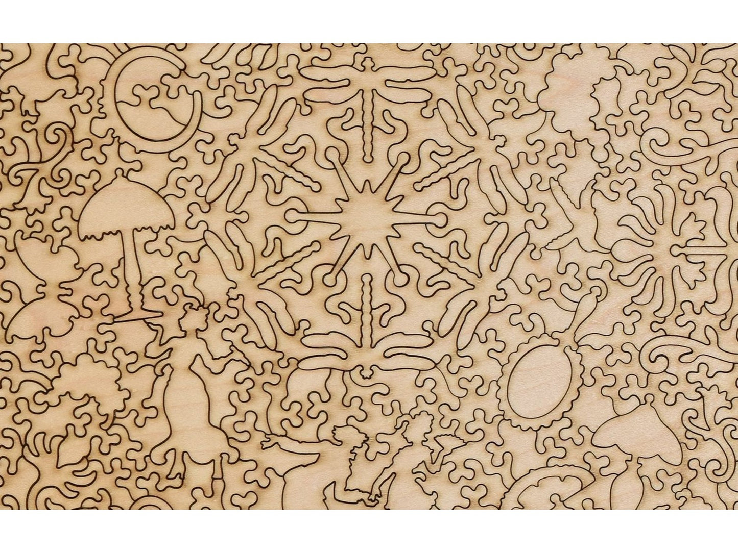 A closeup of the back of the puzzle, Lemon Tree and Grape Vine with Trellis Window, showing the detail in the pieces.