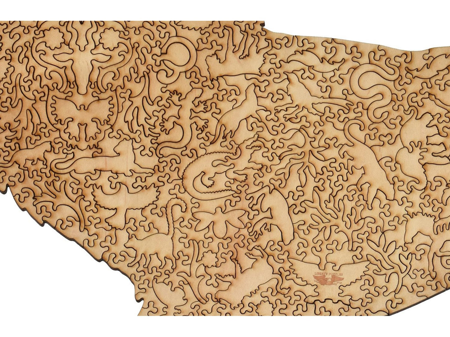 A closeup of the back of the puzzle, Lion, showing the detail in the pieces.