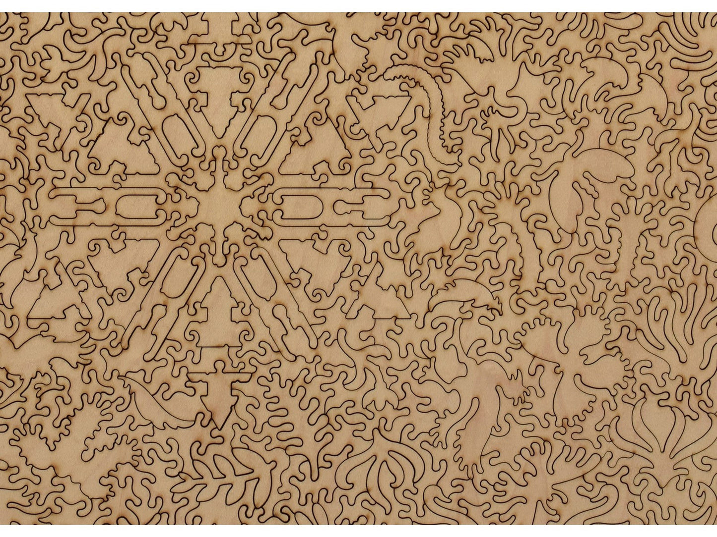 A closeup of the back of the puzzle, Living in Bird World, showing the detail in the pieces.