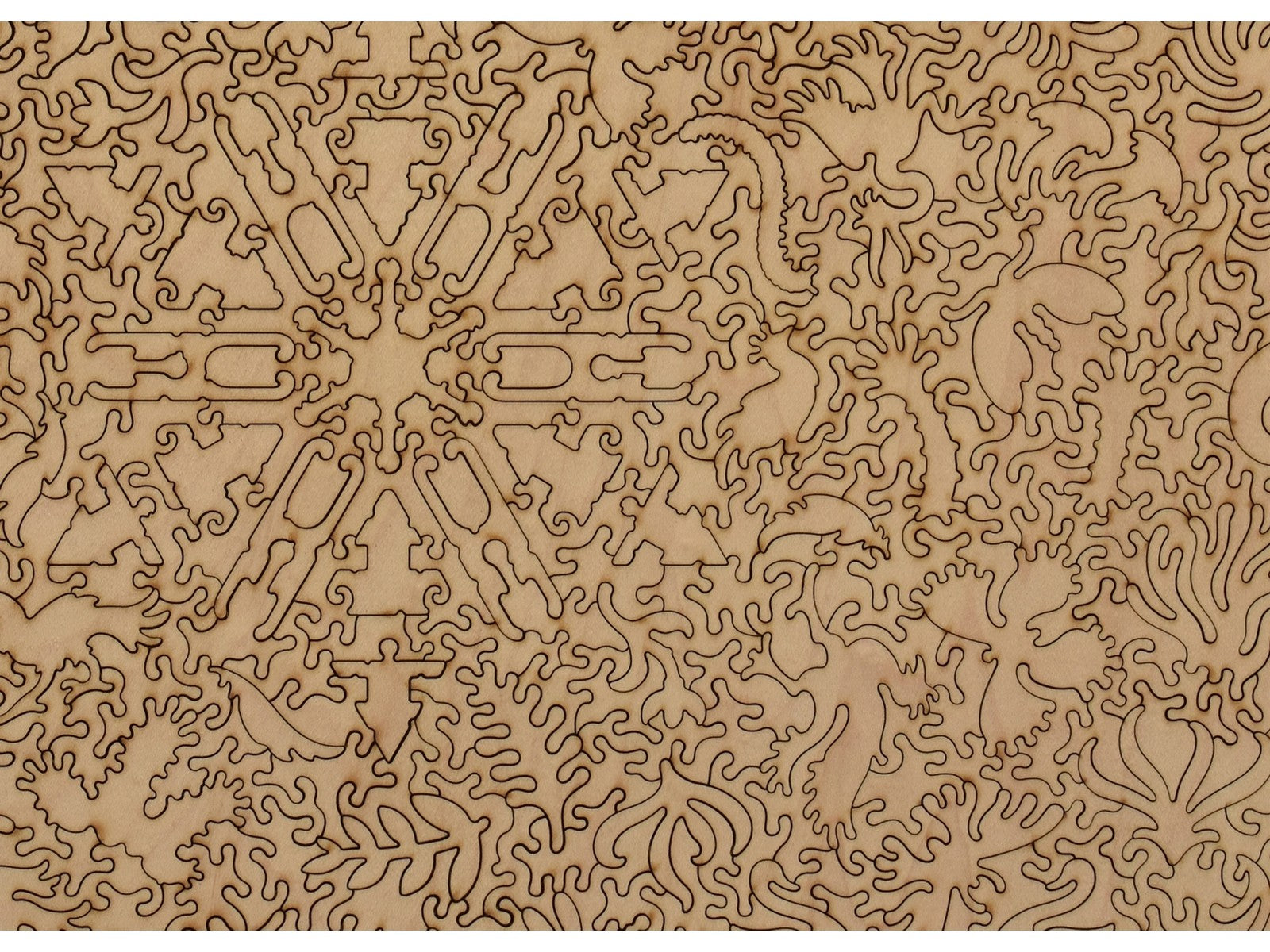 A closeup of the back of the puzzle, Living in Bird World, showing the detail in the pieces.