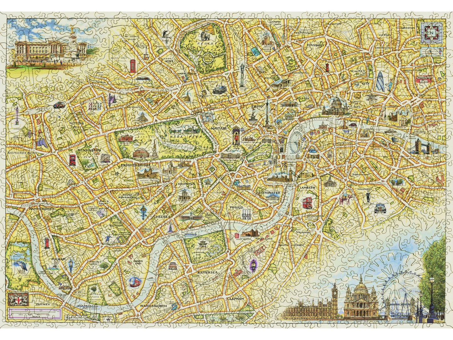 The front of the puzzle, London Xplorer Map, which shows a map of London, with pictures of landmarks.
