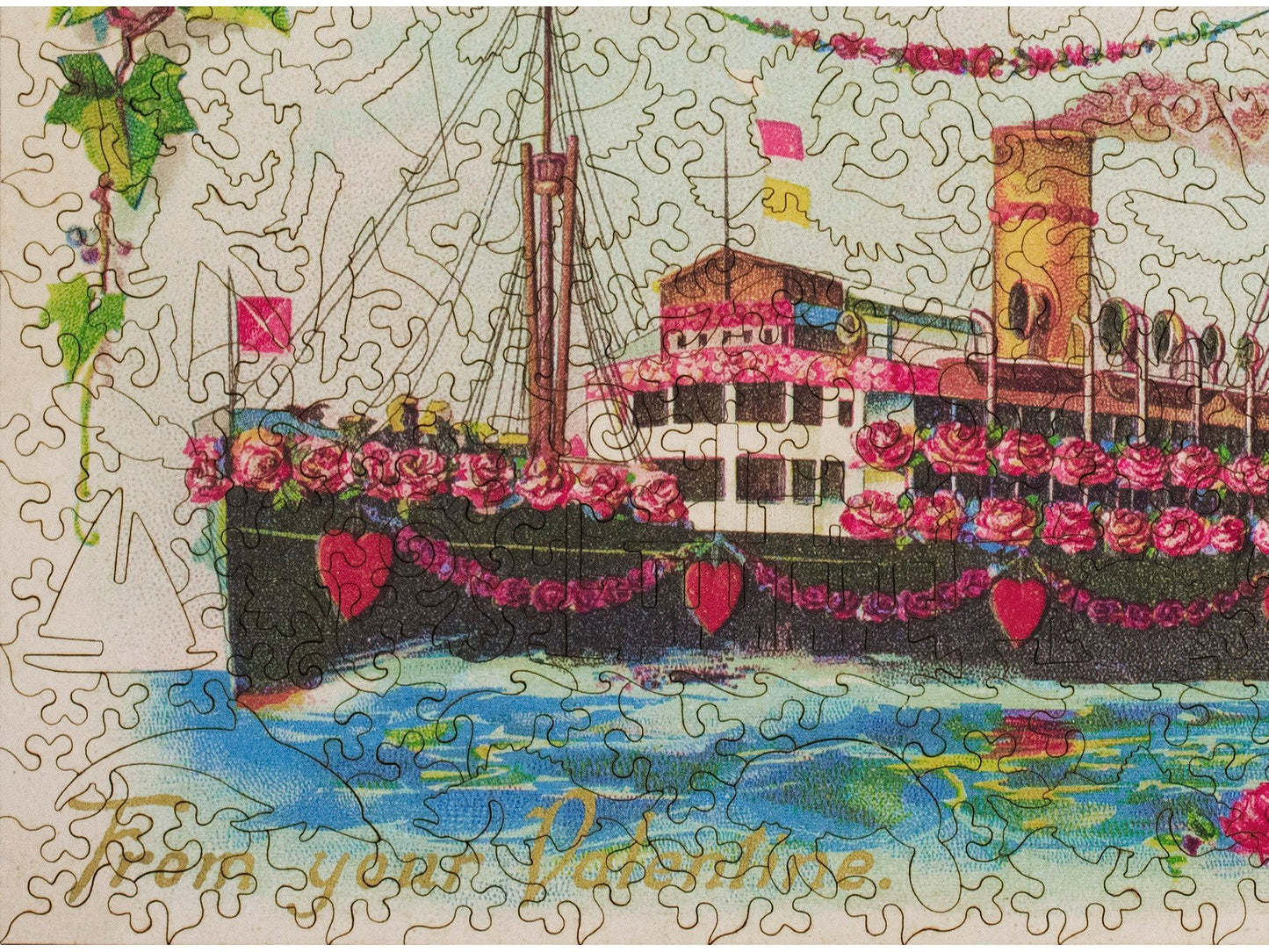A closeup of the front of the puzzle, The Love Boat.