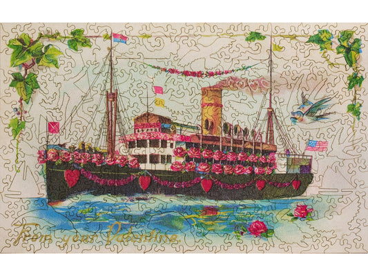 The front of the puzzle, The Love Boat, a valentine's puzzle with a steamship.