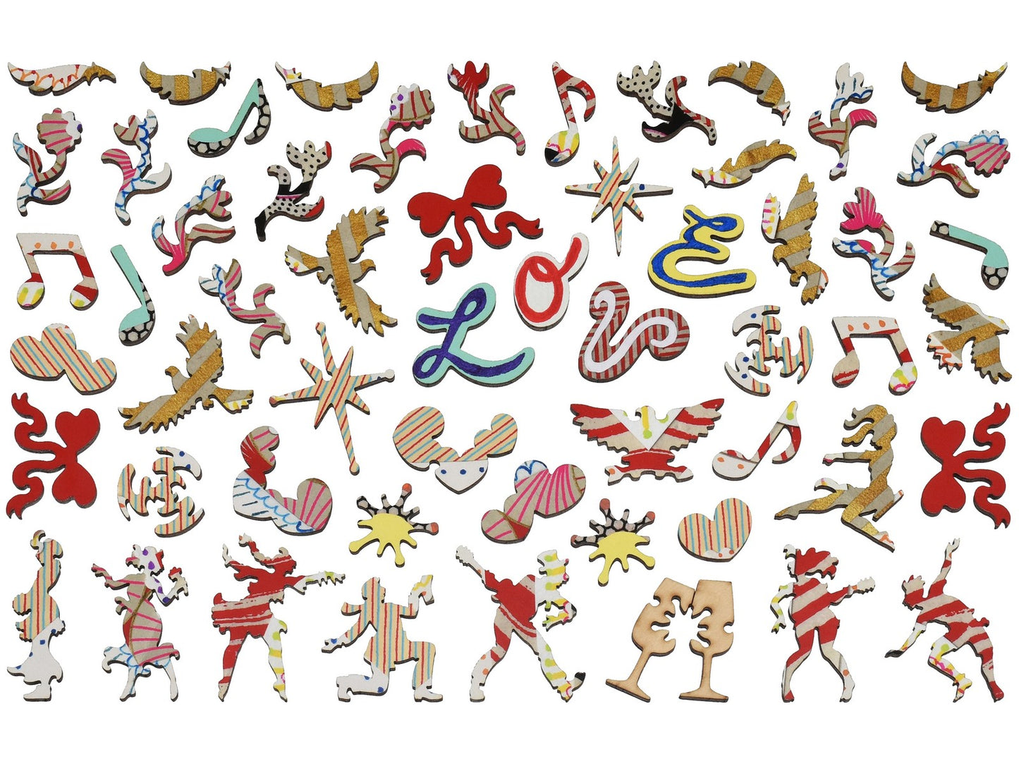 The whimsy pieces that can be found in the puzzle, Love Connection.