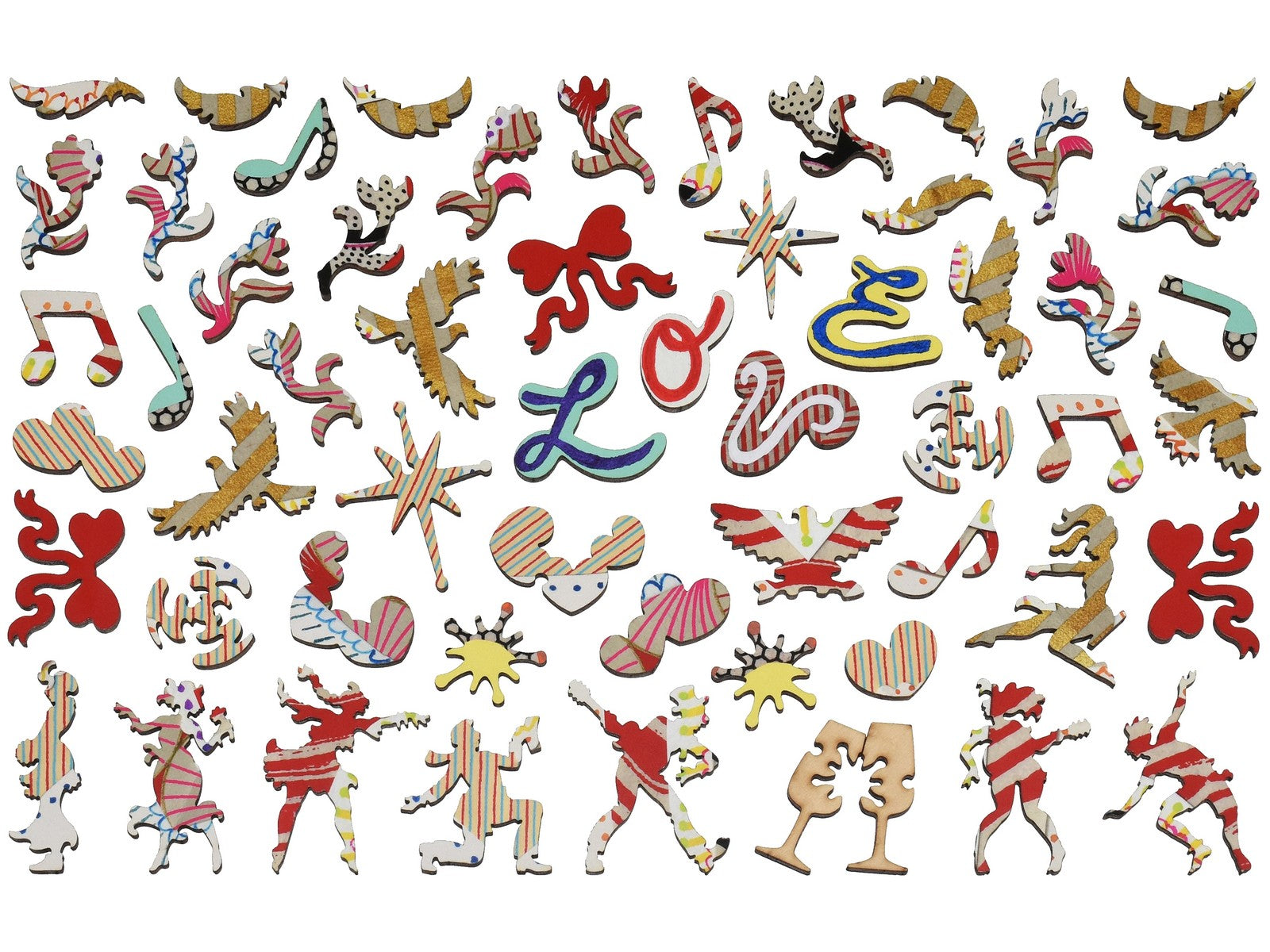 The whimsy pieces that can be found in the puzzle, Love Connection.