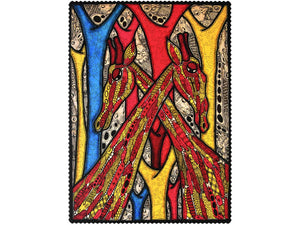 The front of the puzzle, Lovers, with two giraffes with their necks entwined.