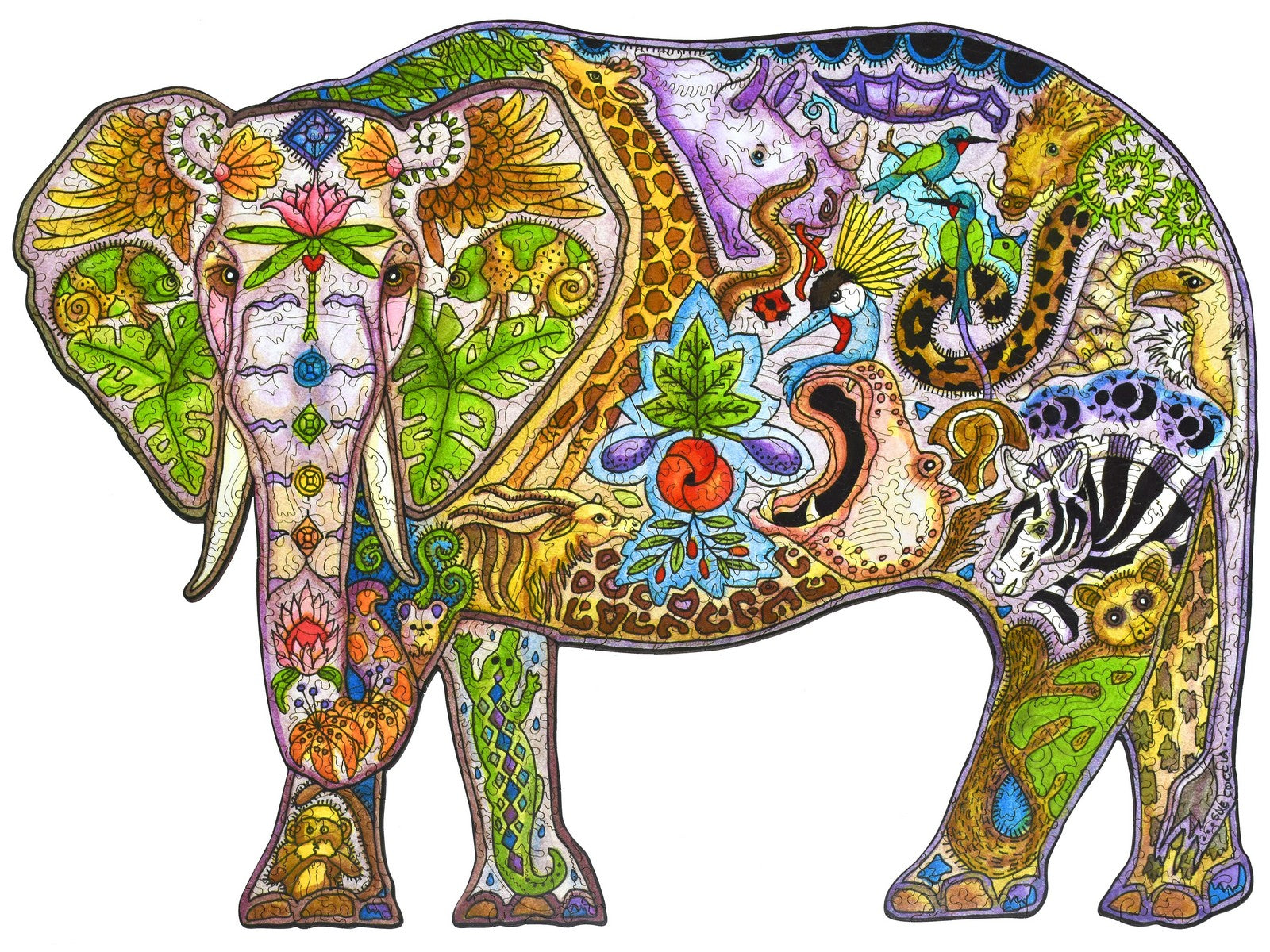 The front of the puzzle, Mabula Elephant, with an irregular border the shape of an elephant.