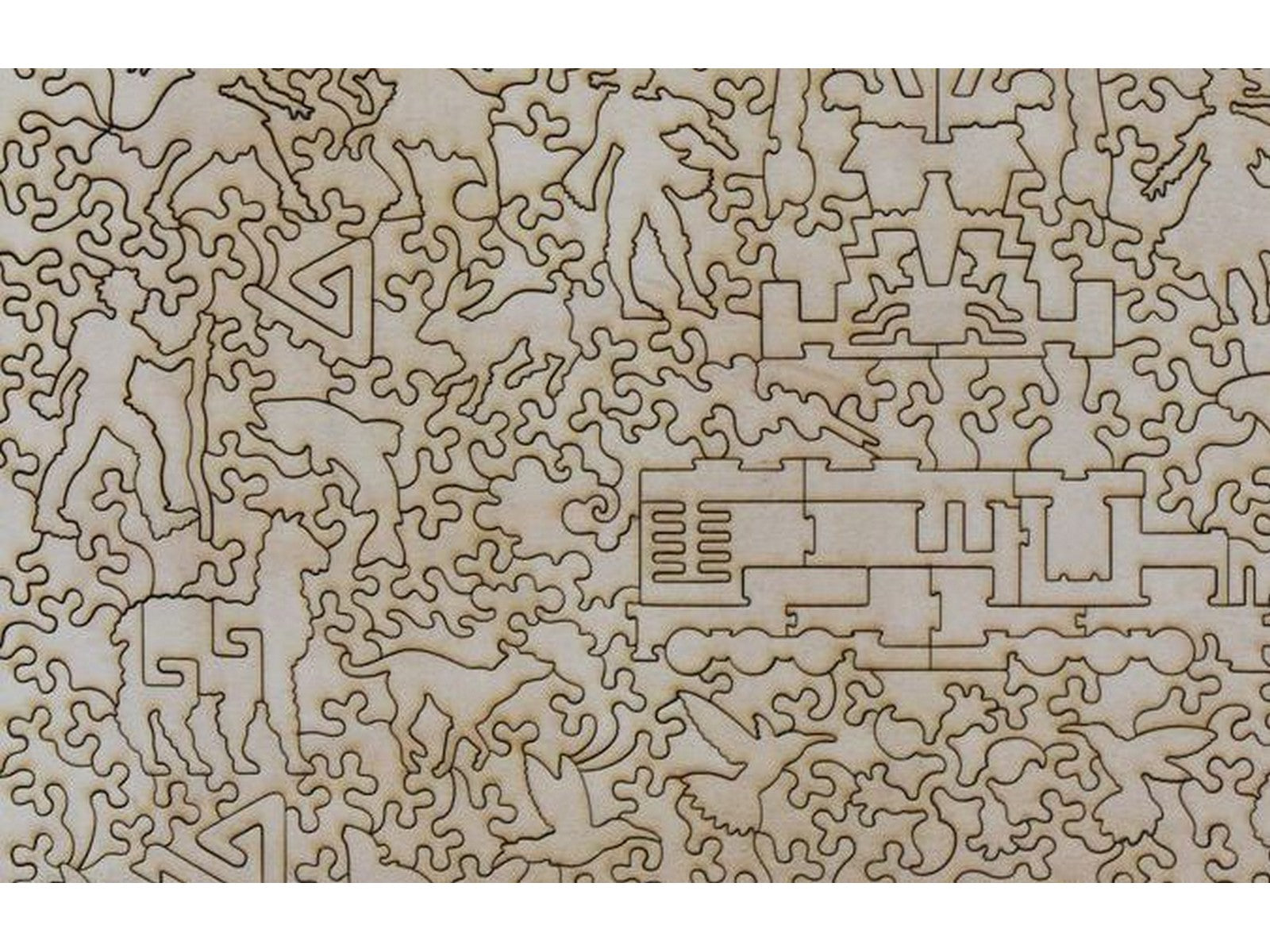A closeup of the back of the puzzle, Machu Picchu, showing the detail in the pieces.