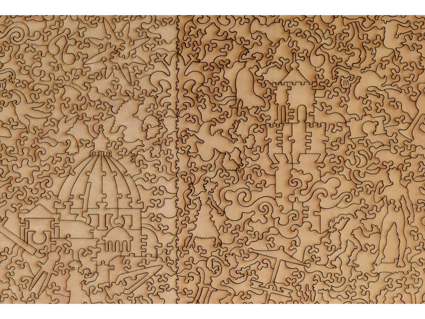 A closeup of the back of the puzzle, Map of Florence, showing the detail in the pieces.
