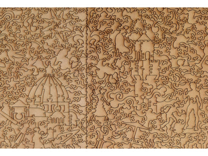 A closeup of the back of the puzzle, Map of Florence, showing the detail in the pieces.