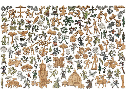 The whimsy pieces that can be found in the puzzle, Map of Florence.
