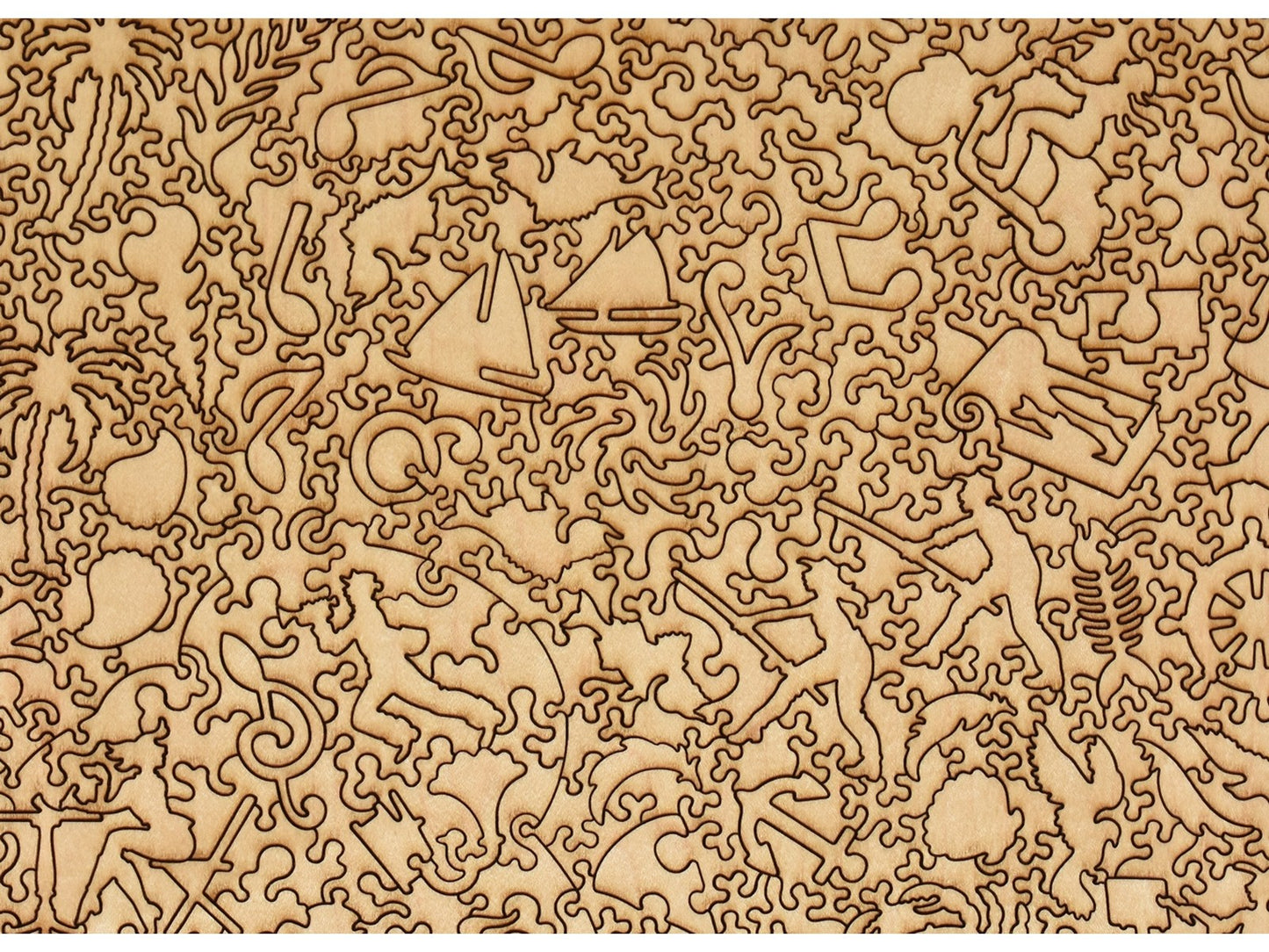 A closeup of the back of the puzzle, Mediterranean Sea, showing the detail in the pieces.