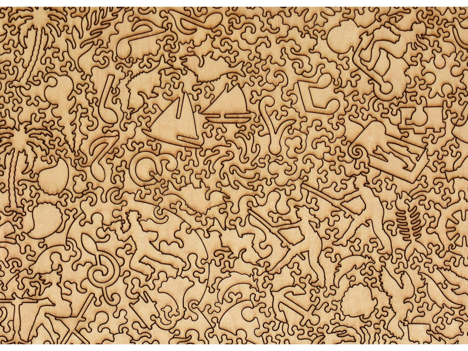 A closeup of the back of the puzzle, Mediterranean Sea, showing the detail in the pieces.