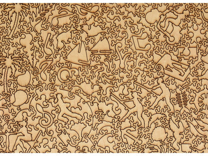 A closeup of the back of the puzzle, Mediterranean Sea, showing the detail in the pieces.