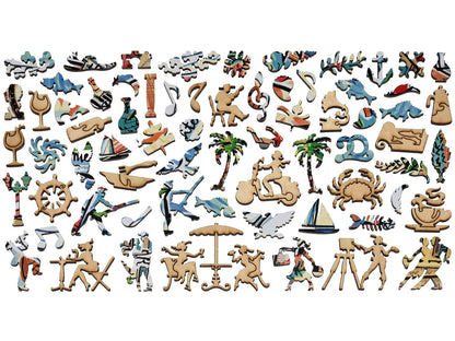 The whimsy pieces that can be found in the puzzle, Mediterranean Sea.