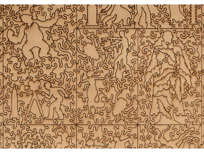 A closeup of the back of the puzzle, Monster Mash, showing the detail in the pieces.