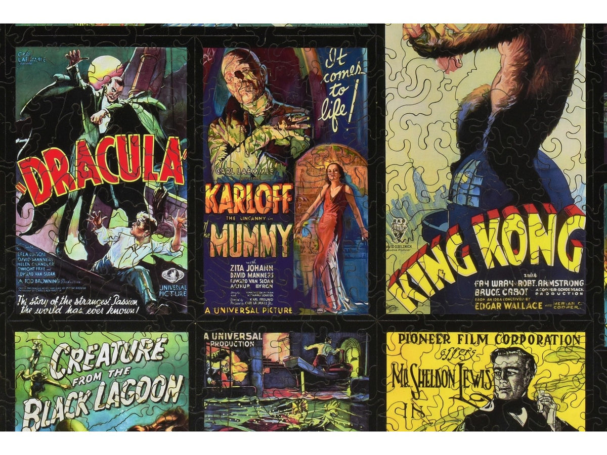A closeup of the front of the puzzle, Monster Mash, showing the detail in the pieces.