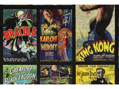 A closeup of the front of the puzzle, Monster Mash, showing the detail in the pieces.