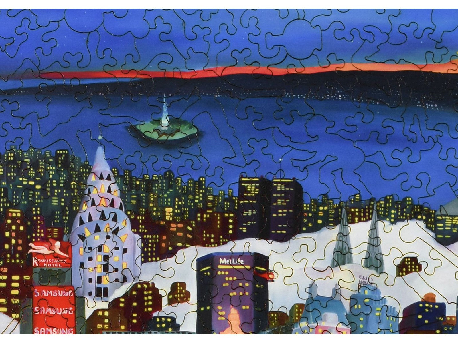 A closeup of the front of the puzzle, Moonlight Over Manhattan.