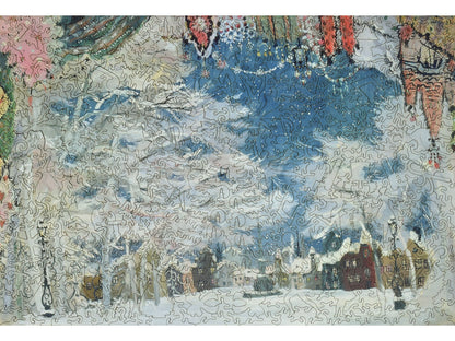The front of the puzzle, Tchaikovsky's Nutcracker Stage, with a whimsical winter scene.