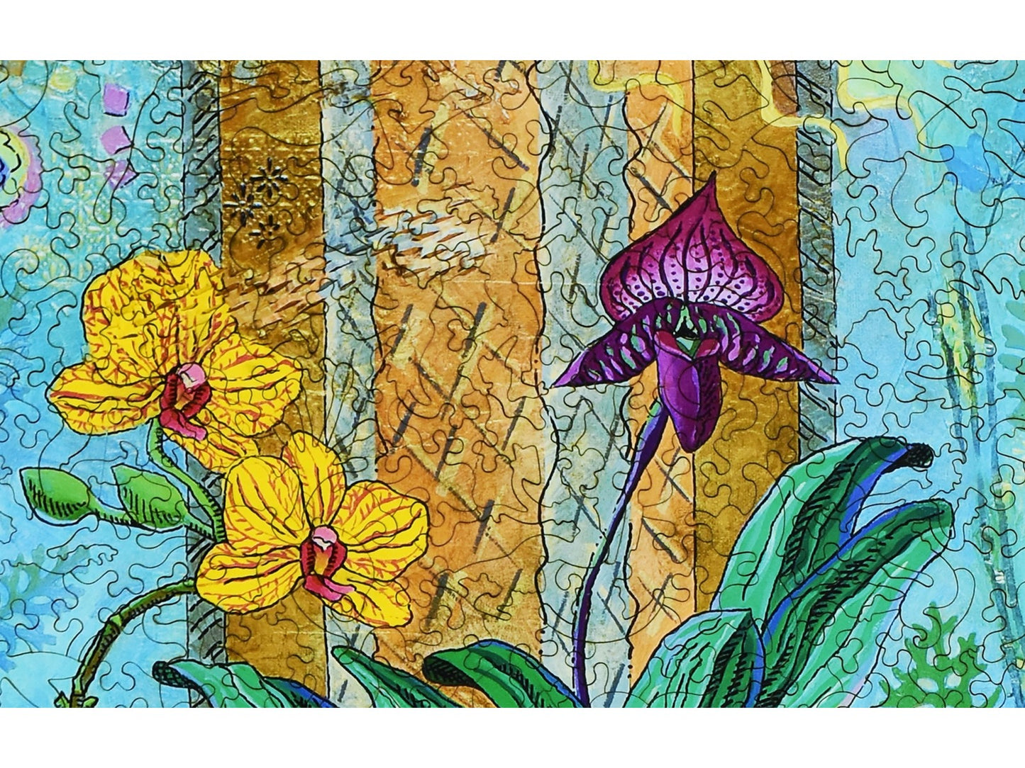 A closeup of the front of the puzzle, Orchids in East Window.