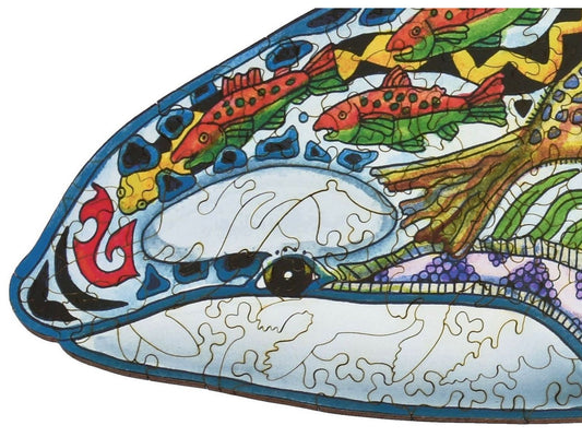 A closeup of the front of the puzzle, Orca, showing the detail in the pieces.