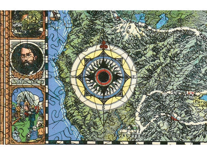 A closeup of the front of the puzzle, The Oregon Trail, showing the compass rose.