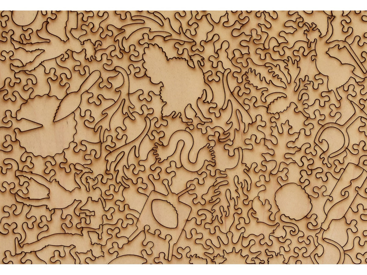A closeup of the back of the puzzle, Overdressed, showing the detail in the pieces.