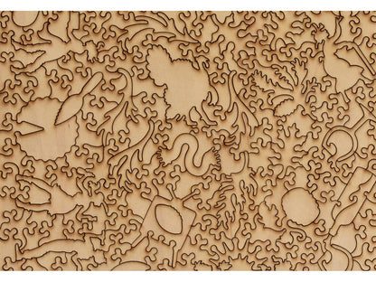 A closeup of the back of the puzzle, Overdressed, showing the detail in the pieces.