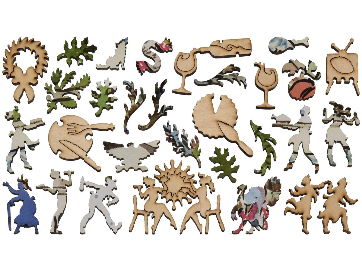 The whimsy pieces that can be found in the puzzle, Overdressed.
