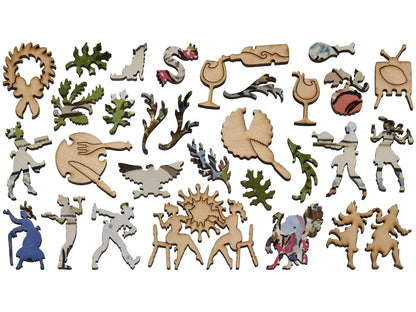 The whimsy pieces that can be found in the puzzle, Overdressed.