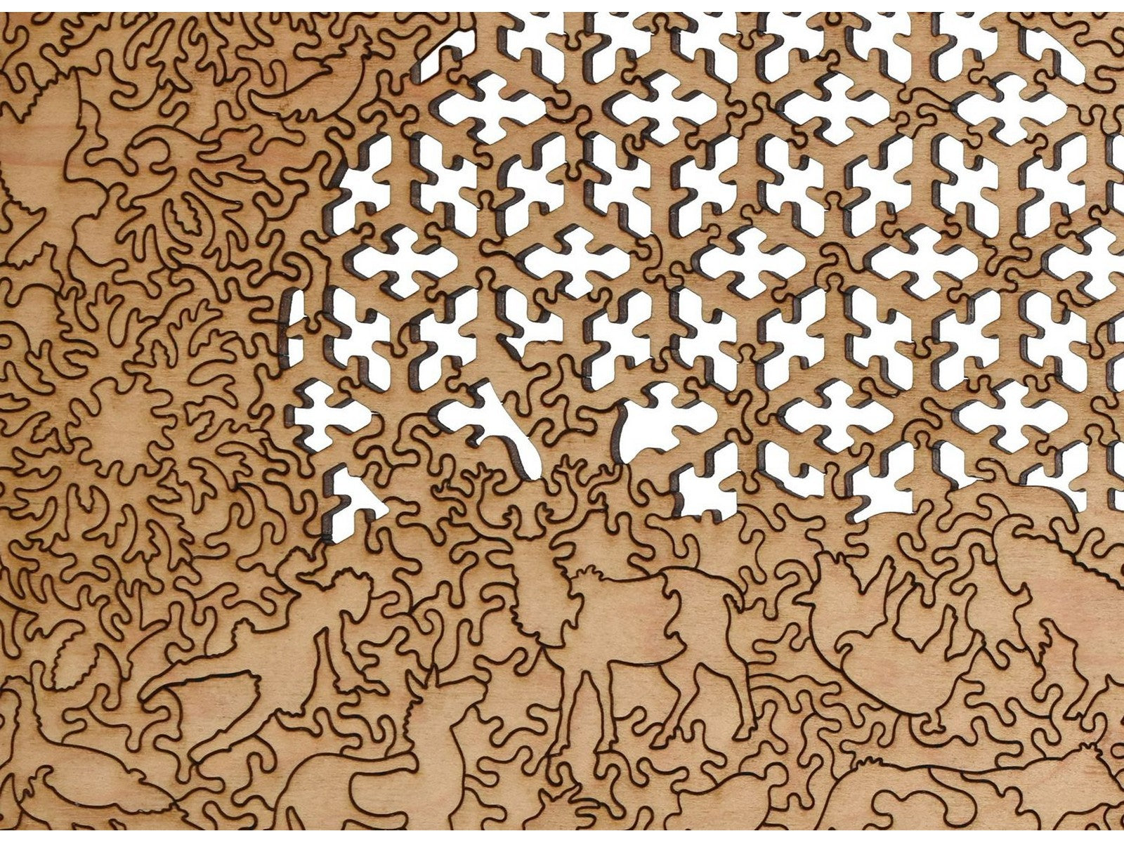 A closeup of the back of the puzzle, Peace and Goodwill, showing the detail in the pieces.