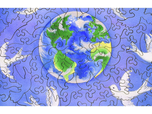 A closeup of the front of the puzzle, Peace on Earth.