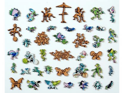The whimsy pieces that can be found in the puzzle, Peacock.