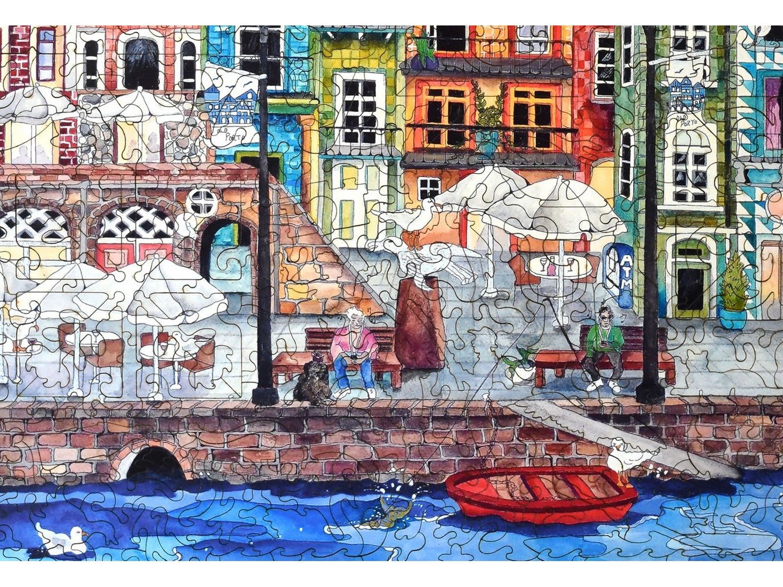 A closeup of the front of the puzzle, Porto, showing the detail in the pieces.