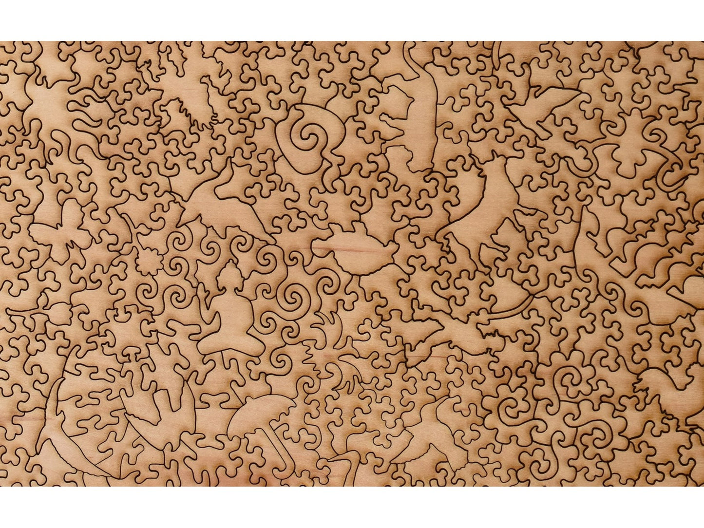 A closeup of the back of the puzzle, Precincts of the Tenjin Shrine at Kameido, showing the detail in the pieces.