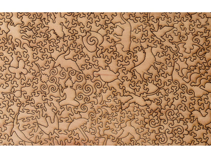 A closeup of the back of the puzzle, Precincts of the Tenjin Shrine at Kameido, showing the detail in the pieces.