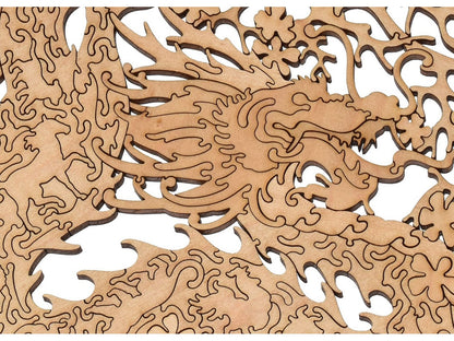 A closeup of the back of the puzzle, Prosperity, Mystery, and Perseverance, showing the detail in the pieces.