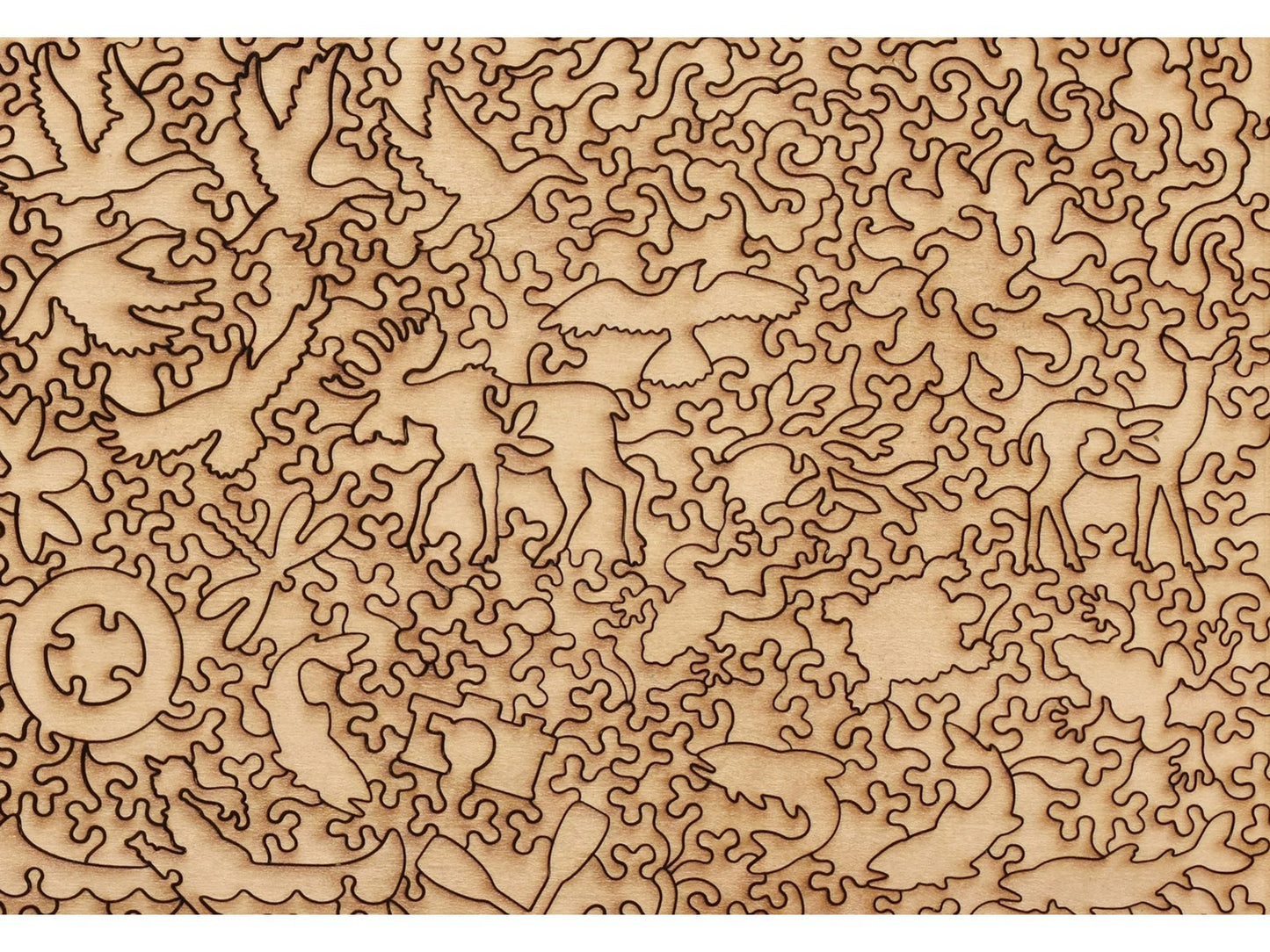 A closeup of the back of the puzzle, Red Canoe, showing the detail in the pieces.