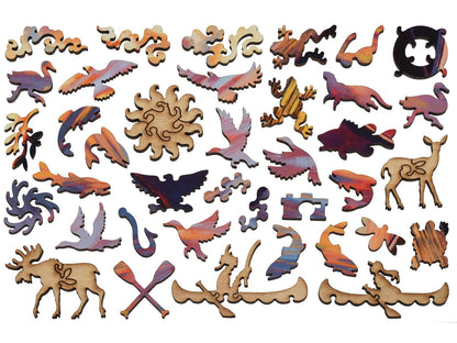 The whimsy pieces that can be found in the puzzle, Red Canoe.