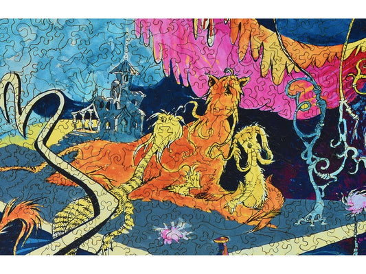 A closeup of the front of the puzzle, Relaxed in Spite of It, showing the detail in the pieces.