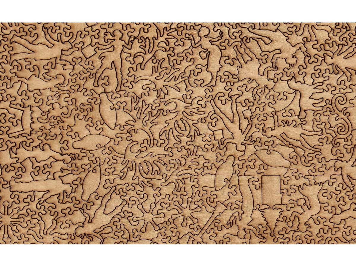 A closeup of the back of the puzzle, Rockefeller Center, showing the detail in the pieces.
